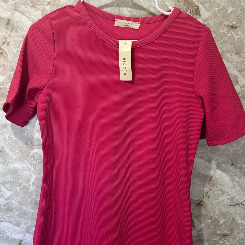 Elodie Women's Ribbed Knit Bodycon Dress Short‎ Sleeve Pink Casual NWT